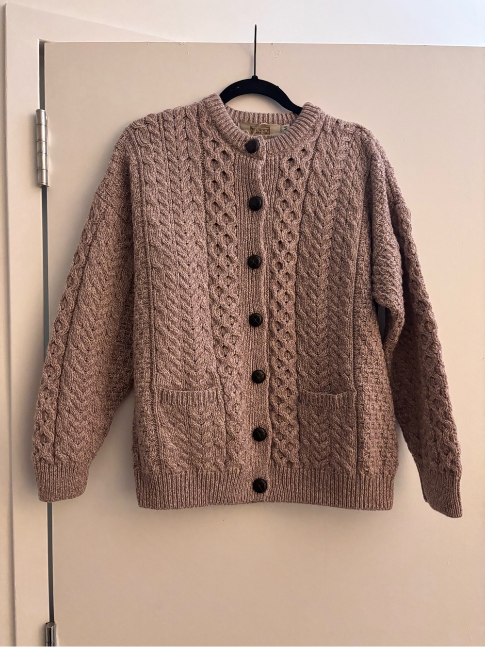 ARAN SWEATER MARKET Chunky Cable Knit Button-Front Sweater Cardigan - beige
